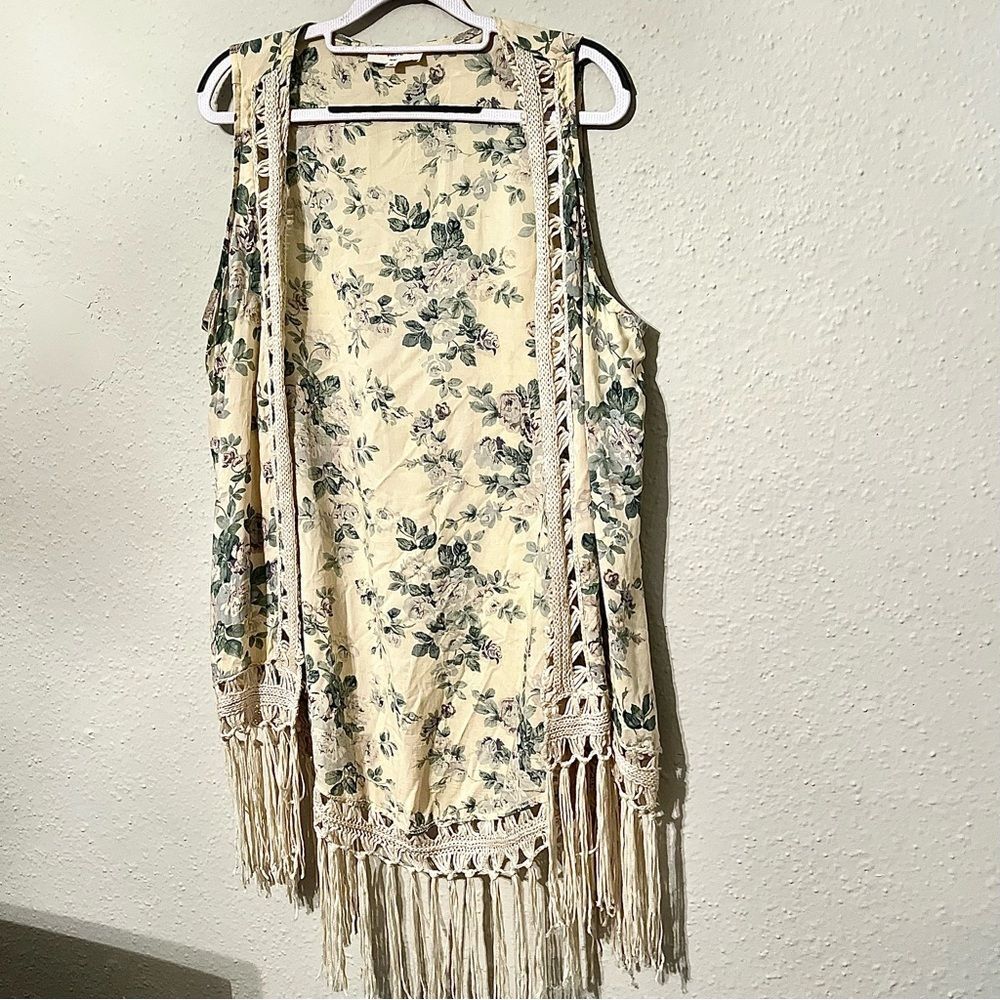 Entro Women's Front Open Long Floral BOHO Vest SZ M